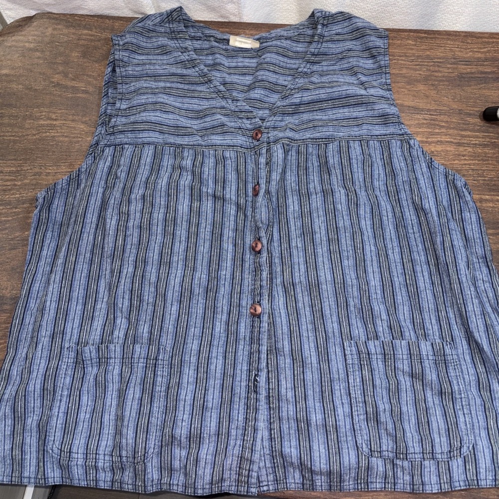 Vintage Stampede Women's 4X Denim Vest Striped V Neck Boho Western